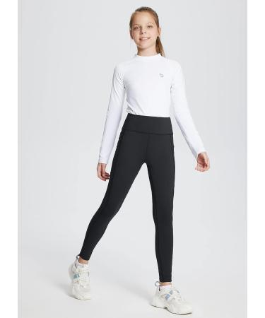 BALEAF Girls' Fleece-Lined Leggings - Black, Medium | Youth Compression Pants with Pockets - Buy Online on GoSupps.com