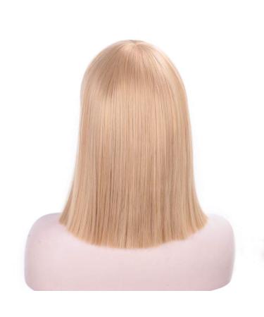 Hbingbing 12 Inch Short Straight Synthetic Wigs Blonde Bob Wig with Bangs Heat Resistant Fiber Hair for Women 4 Colors Available Blonde