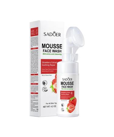 Strawberry Foaming Face Cleanse r with Brush Sensitive Clearing Face Wash Prevents Spots Unclogs Pores and Removes Dirt and Impurities