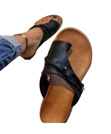 Summer Foot Correction Flat Sandals Women Summer Beach Walking Bunion Orthopedic Flip Flops Stylish Lightweight Comfort Ladies Hallux Valgus Slippers for Plantar Fasciitis ( Color : Black  Size : 8.5 8.5 Black