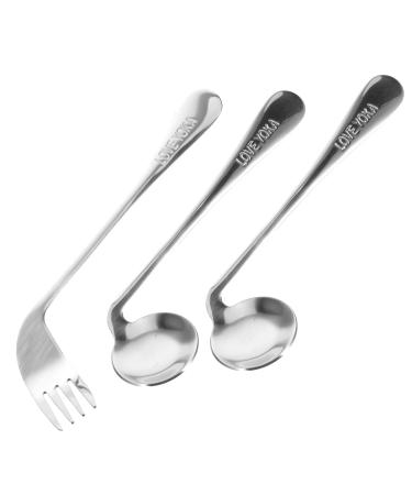 FRCOLOR 1 Set Left Hand Cutlery Angled Spoon Tableware Adaptive Utensil Stainless Flatware Weighted Cutlery for Tremor Built God Tough Adaptive Forks Built up Stainless Steel Feed Elder Silver 17.00X4.50X0.10CM