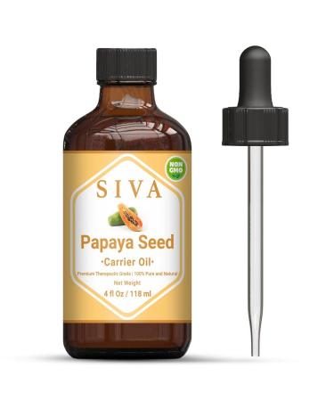 Siva Papaya Seed Oil 4 Fl Oz with Premium Glass Dropper   100% Pure  Natural  Unrefined & Therapeutic Grade Cold Pressed Carrier Oil  Great for Youthful Skin  Smooth Hair  Body Massage & Aromatherapy
