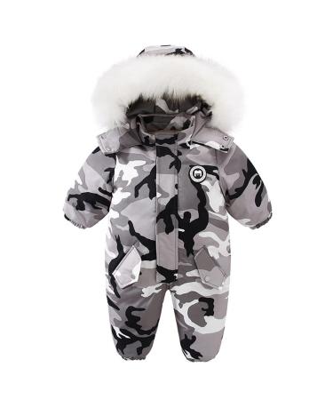 Baby Winter Suit Kids Snowsuit Boys Fleece Rompers Girls Waterproof Hooded One Piece Jumpsuit Coat Grey 3-4 Years