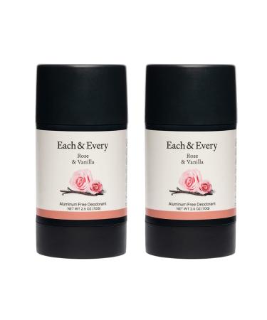 Each & Every 2-Pack Natural Aluminum-Free Deodorant for Sensitive Skin with Essential Oils, Plant-Based Packaging (Rose & Vanilla, 2.5 Ounce (Pack of 2))