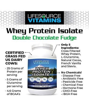 LifeSource Vitamins 3 lb - US Dairy Cows Grass Fed Whey Protein Isolate - Double Chocolate Fudge sweetened w/Stevia - 3 lb Powder - Buy Online on GoSupps.com
