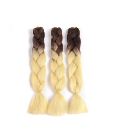 Showjarlly Kanecalon Hair Extensions - Ombre Jumbo Braid 24 Kanecalon Braids 3-Pack African Hair - Brown/Creamy White - Buy Online on GoSupps.com