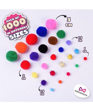 Adeweave 1000 Assorted Craft Pom Poms - Multicolor Bulk Arts and Crafts Pompoms - Soft and Fluffy Balls in Assorted Sizes for Home and School - Buy Online on GoSupps.com