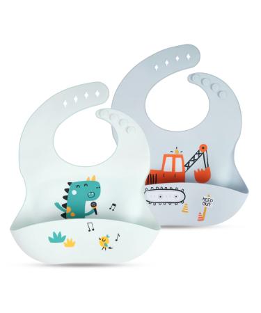Vicloon Silicone Baby Bib Baby Weaning Bibs Waterproof Baby Feeding Bibs Adjustable with Wide Food Catcher Pocket Unisex Toddler Bibs light blue-light green