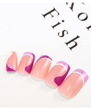 Sethexy French Short Square Barbie Pink Fake Nails - 24Pcs Glossy Press On Acrylic Stick on Nail Tips - Buy Online on GoSupps.com