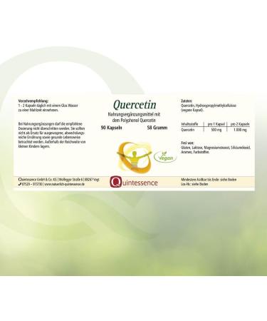 Quintessence Quercetin High Dose 500mg Capsules - Vegan Pure 60 Count - No Dyes or Additives - Buy Online on GoSupps.com