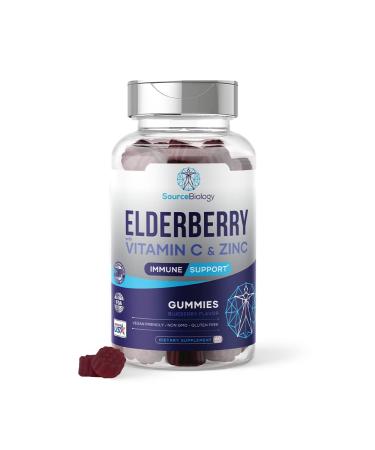Source Biology Elderberry Gummies - Immune Support Formula - 4 500 Mg Elderberry per Serving - Vegan Friendly Gummies - with Vitamin C and Zinc