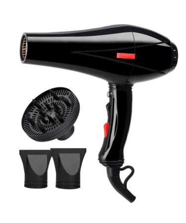Hair Dryer 2300W Ionic Professional Salon Blow Dryer with 2 Concentrator and Diffuser 2 Speed and 3 Heat Settings and Cool Shot Button Low Noise Hairdryer Powerful AC Motor Black Small Gift