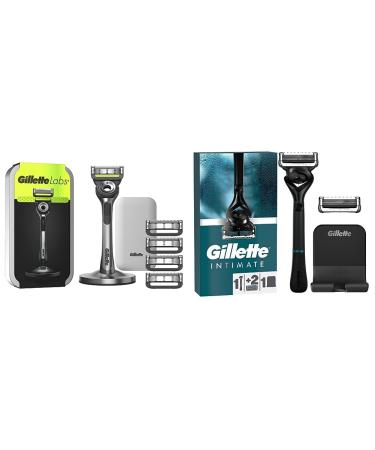 Gillette Labs Men's Wet Razor Razor with Cleaning Element + Travel Case & Intimate Razor with 2 Blades