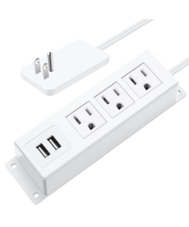 Thin Flat Plug Power Strip, JUNNUJ Wall Outlet Cover 1200J Surge Protector Slim Mount Outlet Safety Covers Baby Proof Wall Plug with 3 Outlets 2 USB Charging Station Childproof Socket 6ft Power Cord 6FT White