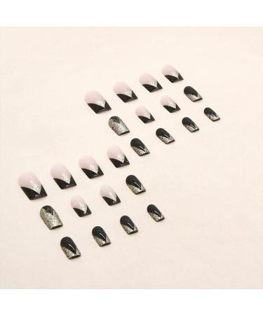 Black Glitter Square Press On Nails with Gold Sequins - Acrylic False Nails for Women - Buy Online on GoSupps.com