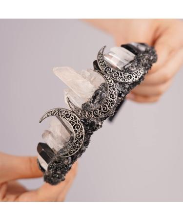 JWICOS Raw Crystal Quartz Crown Headband - Silver Moon Goddess Tiara for Women and Girls Halloween Costume - Buy Online on GoSupps.com