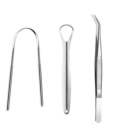 Tongue cleaner tongue scraper tongue cleaner stainless steel tongue scraper tongue cleaner for adults and children tongue scraper against bad breath U-shape tongue scraping made of stainless steel with tweezers