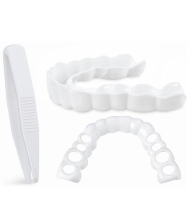 2 Pieces Instant Veneers Dentures Fake Teeth Smile Serrated Denture Teeth Tip with Mini Tweezers for Men and Women