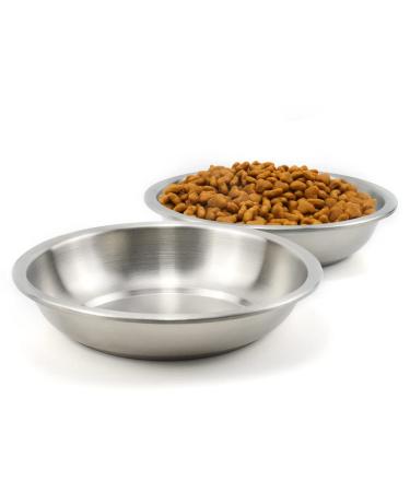 BiteKing Stainless Steel Cat Bowls, Whisker Fatigue Relief Cat Food Dish, Metal Shallow Wide Large Replacement Plate for Dog and Pet, Ideal for Raised Elevated Pet Feeding Station Stand 2 Pack 5 Outer Dia