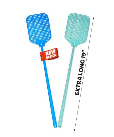 AYA Fly SWATTER 2 Pack Flexible Strong Manual SWAT Set with Long Handle Summer Colors Multi Pack (Blue Green)