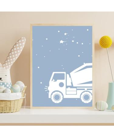 Waschilkind Construction Vehicles Poster Set - 8 A4 Posters for Kids' Room | Excavators Cranes Trucks & More in Blue & Green - Perfect for Baby & Boys D cor | Unframed - Buy Online on GoSupps.com