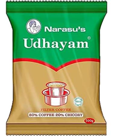 Narasu's Udhayam Filter Coffee Blended With Chicory Authentic Flavour Of Fine Blended Coffee With Aromatic and Bold Savor 500G Pack Of 2