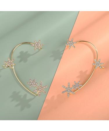 Wiwpar Gold Zircon Star Ear Cuff Earrings | Non-Pierced Rhinestone Wrap Around Climber Earrings for Women & Girls - Buy Online on GoSupps.com