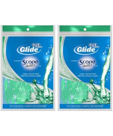 Oral B Glide Floss Picks Plus Scope Outlast - Long Lasting Mint - 75 ct - 2 pk