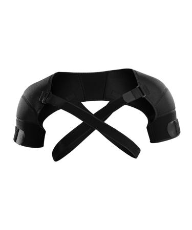 Adjustable Double Shoulder Support Brace Strap Wrap - Protector for Pain Relief | Black - Buy Online on GoSupps.com