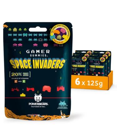 Powerbears Space Invaders gummy bears-20% fruit juice vitamins 6 fruity flavors (pack with 6x125g) Space Invaders (6-fruit taste) 125 g (6 Pack)