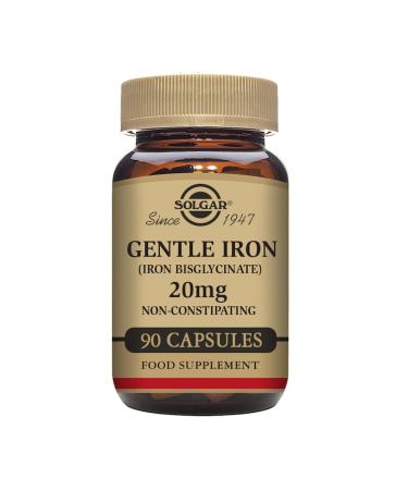 Solgar Gentle Iron (Iron Bisglycinate) 25 mg - 90 Vegetable Capsules - Non-Constipating Gentle on Your Stomach - Gluten Free - 90 Servings