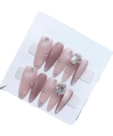 Handmade nail art wearing armor hollowed out star shaped bride detachable almond shaped false nails(M)
