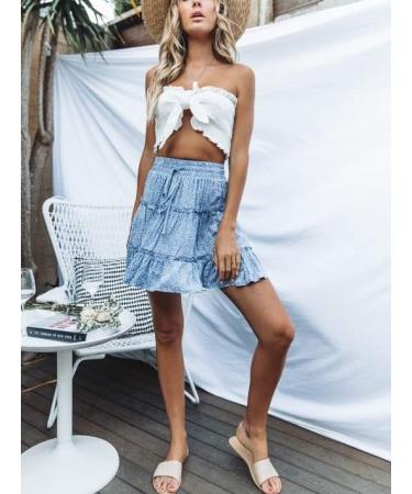 LAEMILIA Women's Floral Print Flared Mini Skater Skirt - Light Blue - Buy Online on GoSupps.com