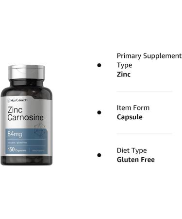 Zinc Carnosine 84mg Capsules | 150 Count | Non-GMO & Gluten Free by Horbaach - Buy Online on GoSupps.com
