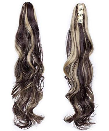 SEGO Ponytail Extension - Realistic Wavy Hair Piece | Dark Brown & Ashblond | 24-Inch (61cm) - 150g Voluminous Hair Extension - Buy Online on GoSupps.com