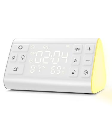 JKZ White Noise Machine with 35 High Fidelity Soothing Sounds, Sound Machine with 7 Colors Night Lights for Sleeping,Built-in Alarm Clock,Temperature and Humidity,Sleep Sound Machine for Baby,Adults Vintage White