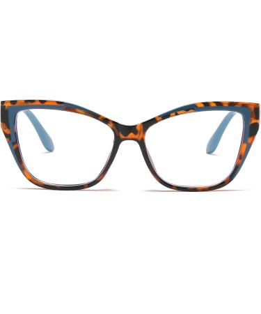 LJCZKA Oversized Blue Light Blocking Glasses for Women - Stylish Cat Eye Eyewear for Computer Use - Anti Eyestrain Cateye Clear Frame with Leopard Blue Design - Buy Online on GoSupps.com