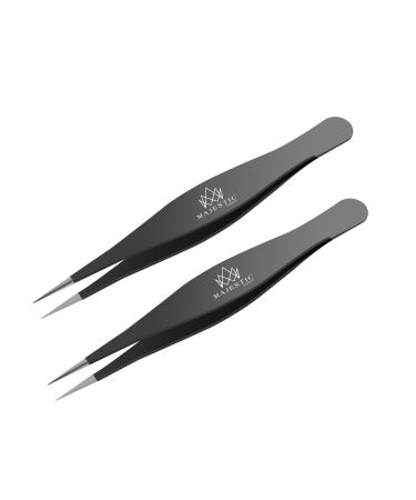 Fine Point Tweezers for Women and Men – Splinter, Ticks, Facial or Chin Hair, Brow and Ingrown Hair Removal – Sharp, Needle Nose, Stainless Steel, Surgical Tweezers Precision Pluckers Majestic Bombay Black