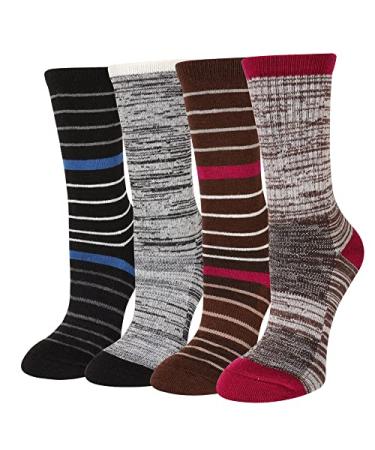 SoxDaddy 4P Women Merino Wool Cushion Outdoor Hiking Walking Moisture Wicking Trail Crew Socks 9-11 Color 3