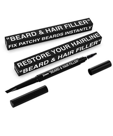 BEST Beard Filler Pen for Men / Pencil & Brush - Fill Patchy & Thin Areas for a Perfect Beard, Hairline & Mustache - More Effective Than Hair Fiber - Waterproof - Vitamin E for Healthy Hair Growth Black
