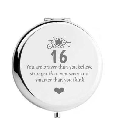 WHING Sweet 16 Cute Personalized Travel Compact Pocket Makeup Mirror  16th Birthday Inspirational Gifts for Teen Granddaughter Niece Girls Sister Friends