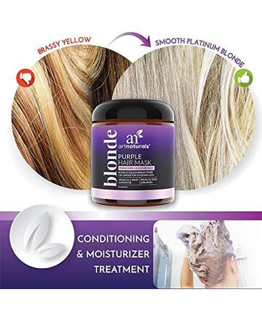 ArtNaturals Purple Hair Mask - For Blonde, Silver & Platinum Hair - Removes Yellow Brassy Tones - Deep Conditioning Treatment - Sulfate Free (8 Oz) - Buy Online on GoSupps.com