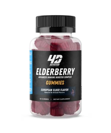 4D NUTRITION Elderberry Gummies with Vitamin C and Zinc Immune Booster Complex for Kids and Adults European Black Elder Flavor 60 Gummies