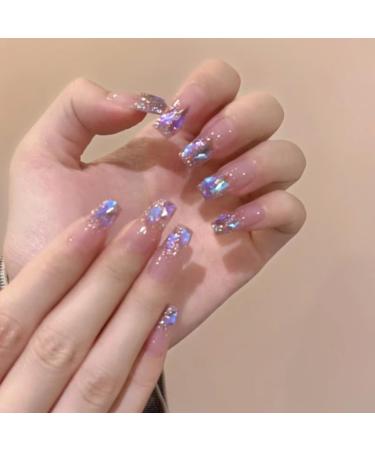 24Pcs/Set Press On Nails Medium Long Flash Diamond False Nails Acrylic Fake Nails Full Cover Nails Tips Artificial Finger Manicure Press on nails for Women and Girls - Buy Online on GoSupps.com