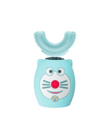 Teeth Whitening U-Shaped Children's Toothbrush Ultrasonic Cleaning Teeth Smart Toothbrush Silicone Waterproof Rechargeable Electric Toothbrush Dd Blue (1 7 Years Old) with Base and Cup