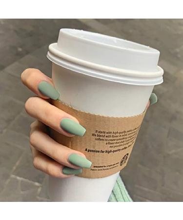 Brishow Green Press On Nails - Matte Ballerina Acrylic Fake Nails | 24 Piece Set for Women & Girls - Glue-On Short Artificial Nails - Buy Online on GoSupps.com