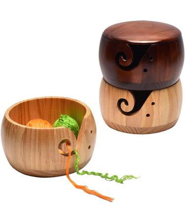 Handmade Dark Wood Yarn Bowl with Lid - Yarn Ball Holder for Knitting and Crochet - 12 Crochet Hooks Included - Buy Online on GoSupps.com