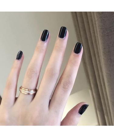 Press on Nails Short Round Fake Nails Black False Nails Gloss reusable Press on Nails Designs Acrylic Nails Press on Artificial Nails Stick on Nails For Women Girls 24Pcs - Buy Online on GoSupps.com