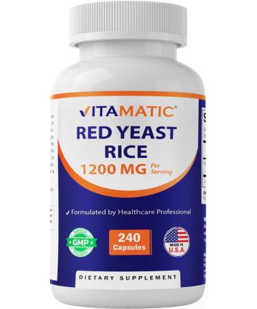 Vitamatic Red Yeast Rice 1200 mg Per Serving - 240 Veg Capsules - Made in The USA - Non-GMO & Gluten Free 240 Count (Pack of 1)