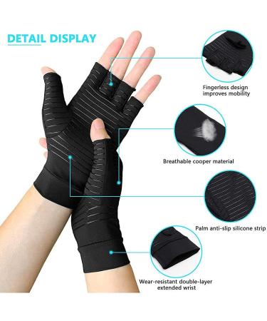 Copper Infused Arthritis Gloves for Pain Relief - Wrist and Finger Support - Carpal Tunnel Relief - 1 Pair (Large) - Buy Online on GoSupps.com